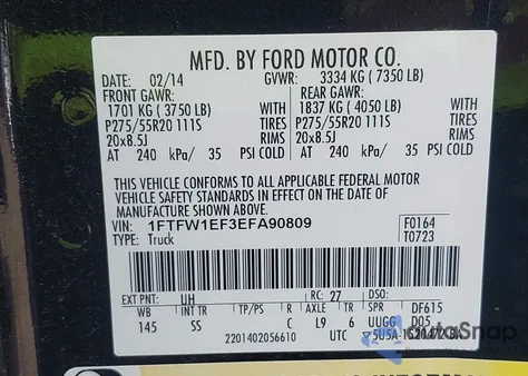 2014 Ford F-150 Stx from USA, damaged, VIN 1FTFW1EF3EFA90809